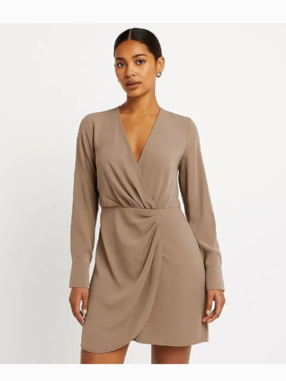 Abercrombie & Fitch Taupe Long Sleeve Wrap-Style Dress
